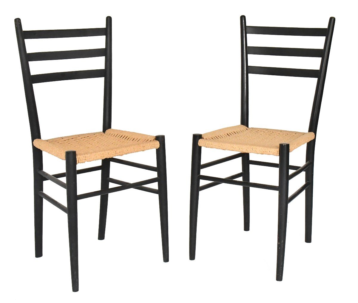 Set Of 8 Spinetto Chairs By Chiavari In Black Lacquered Wood And Braided Rope -photo-2