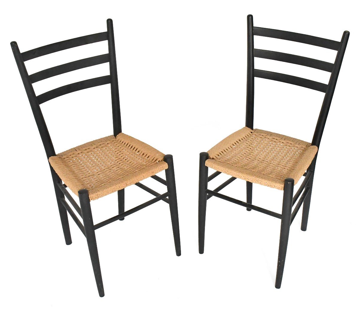 Set Of 8 Spinetto Chairs By Chiavari In Black Lacquered Wood And Braided Rope -photo-3