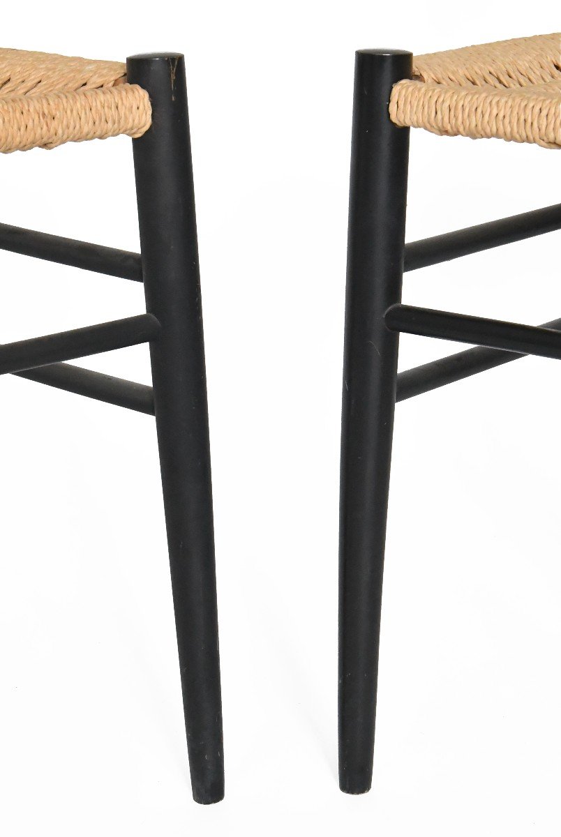 Set Of 8 Spinetto Chairs By Chiavari In Black Lacquered Wood And Braided Rope -photo-4