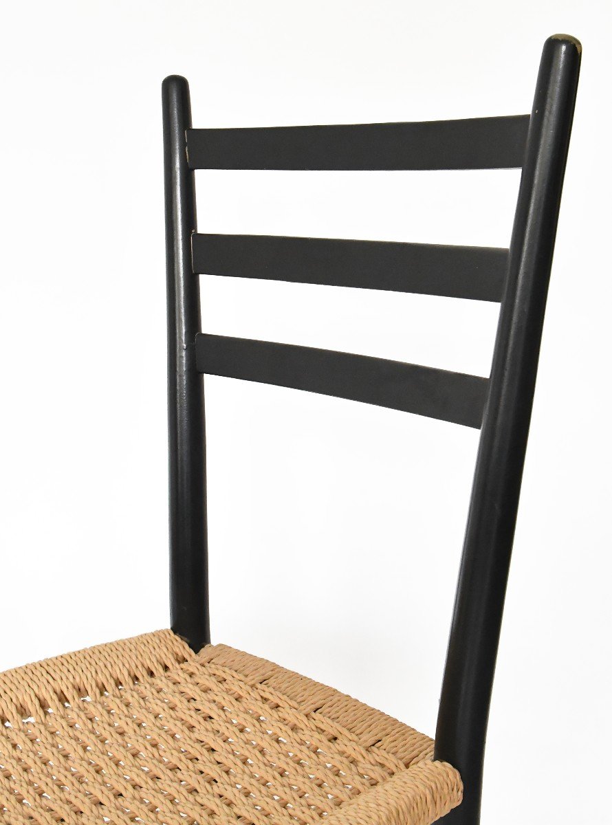 Set Of 8 Spinetto Chairs By Chiavari In Black Lacquered Wood And Braided Rope -photo-2