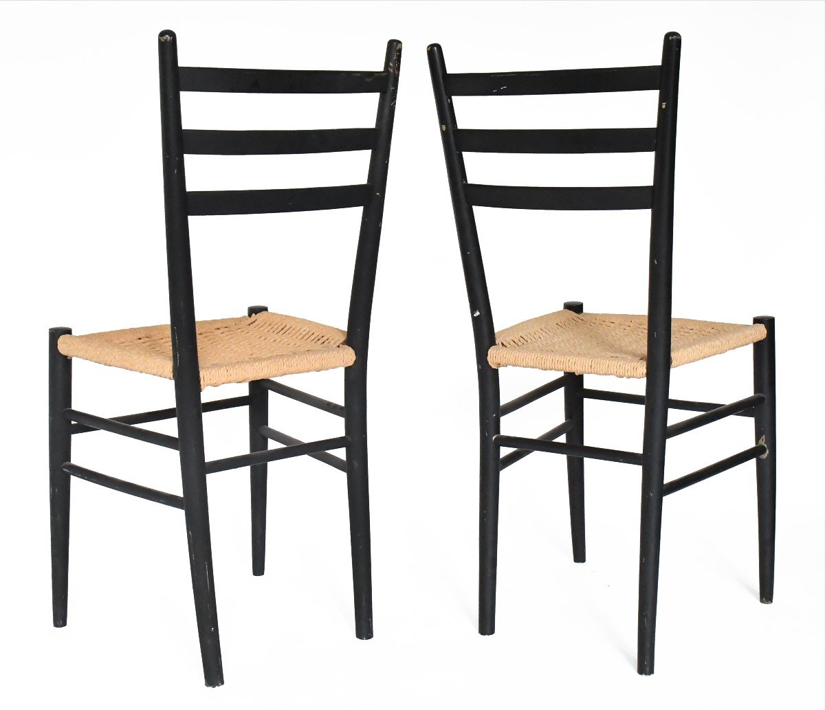 Set Of 8 Spinetto Chairs By Chiavari In Black Lacquered Wood And Braided Rope -photo-4