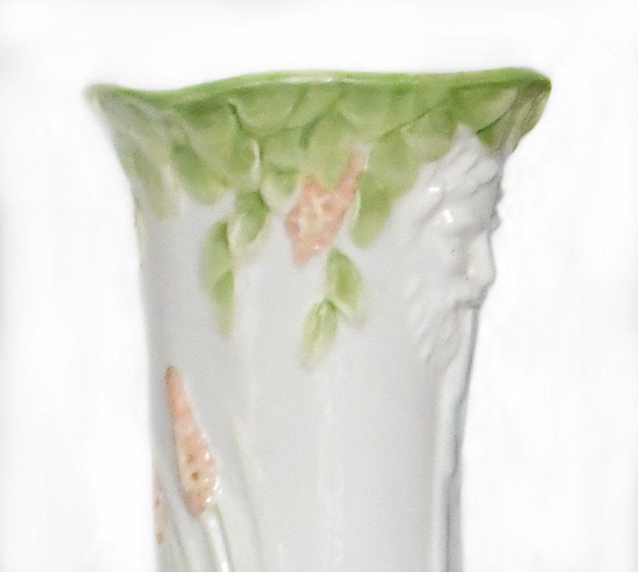 Vase On Its Column In Polychrome Ceramic With Floral Decoration-photo-3