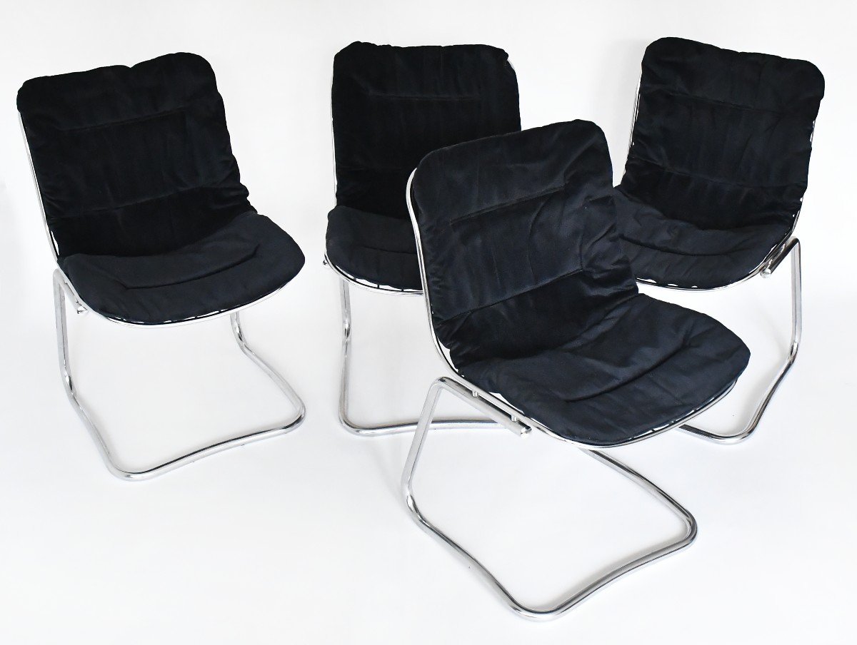 Set Of 4 Chrome Metal Chairs In The Style Of Gastone Rinaldi From The 1970s-photo-2