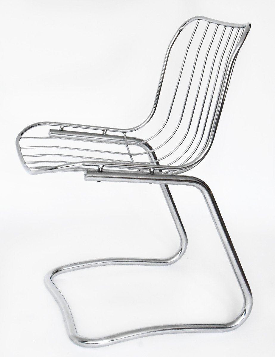 Set Of 4 Chrome Metal Chairs In The Style Of Gastone Rinaldi From The 1970s-photo-7