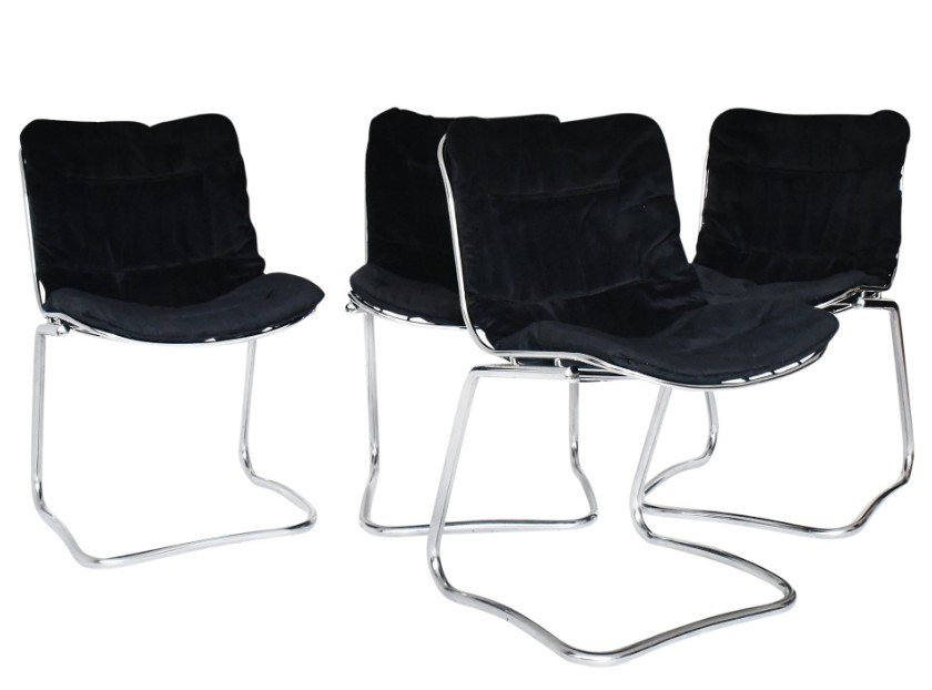 Set Of 4 Chrome Metal Chairs In The Style Of Gastone Rinaldi From The 1970s