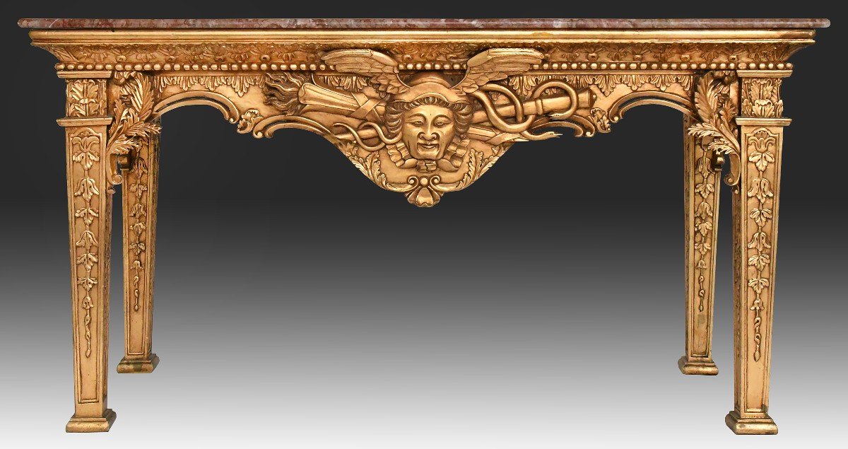 Important Louis XVI Style Console Table Decorated With A Head Of Mercury 