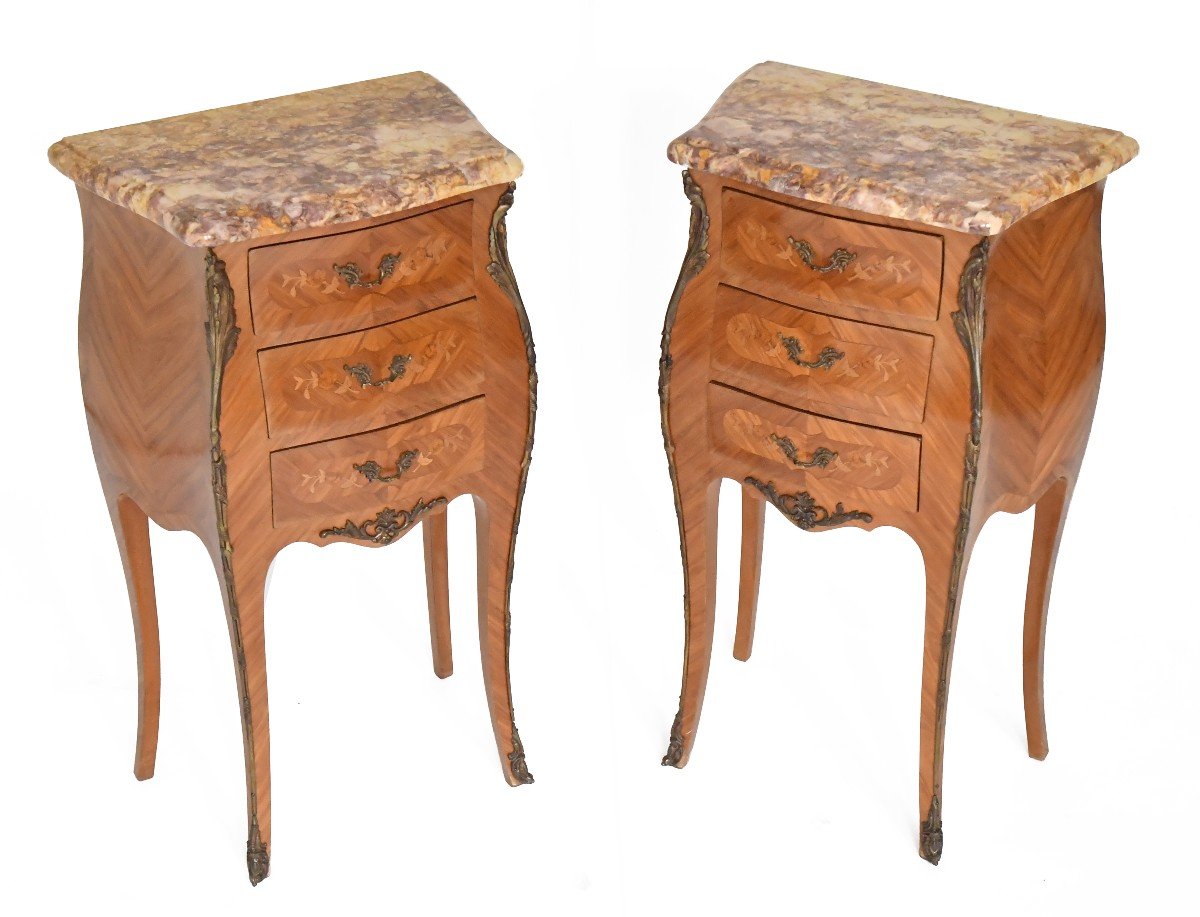 Pair Of Louis XV Style Bedside Tables In Rosewood Marquetry -photo-2