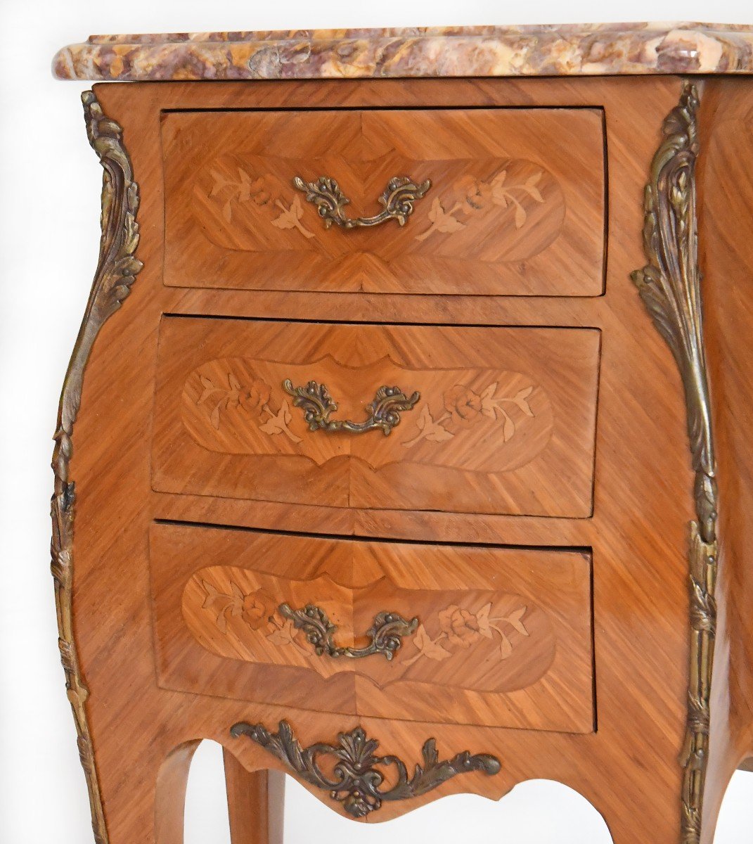 Pair Of Louis XV Style Bedside Tables In Rosewood Marquetry -photo-1