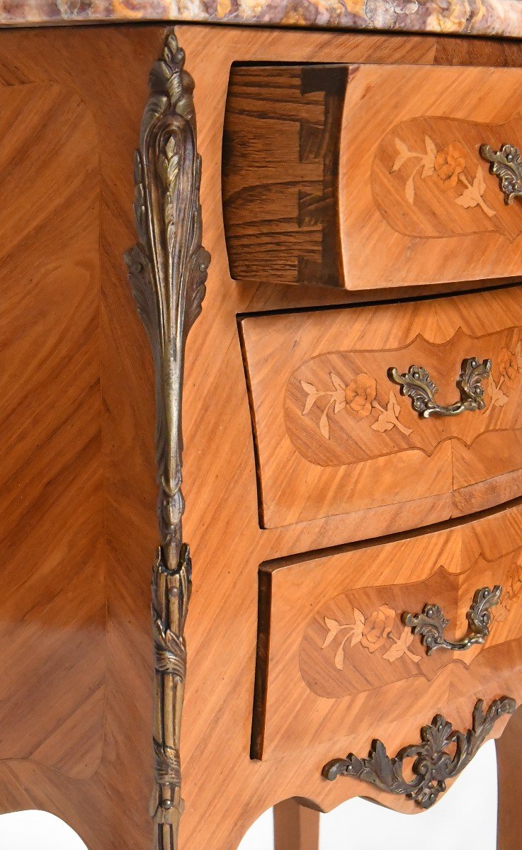 Pair Of Louis XV Style Bedside Tables In Rosewood Marquetry -photo-3