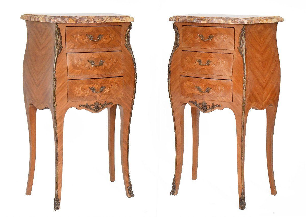 Pair Of Louis XV Style Bedside Tables In Rosewood Marquetry 