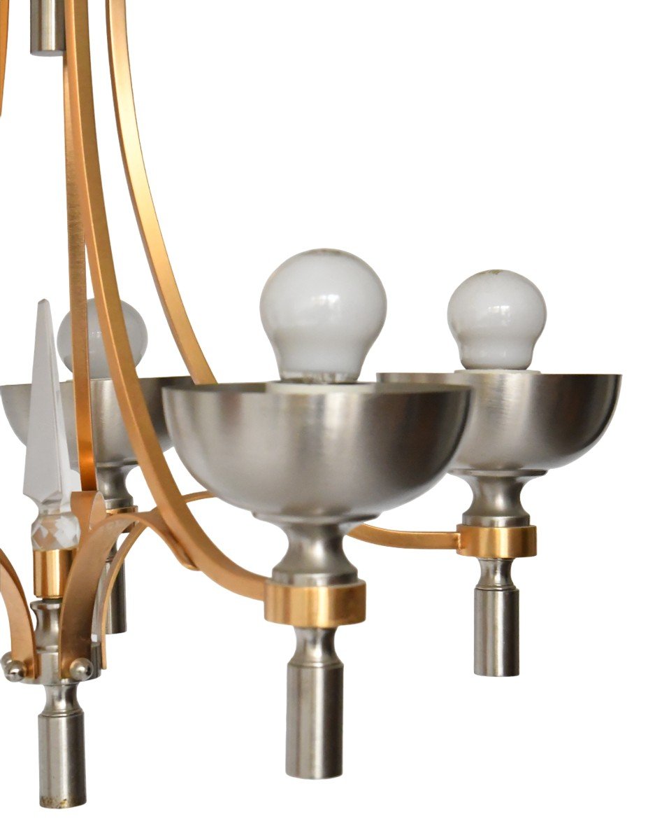 Vintage Five-light Gold And Silver Metal Chandelier-photo-2