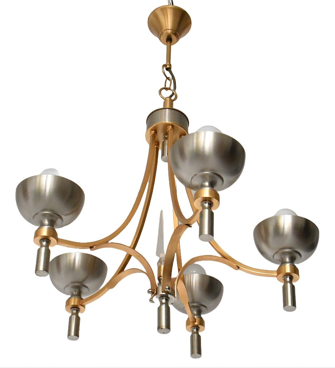 Vintage Five-light Gold And Silver Metal Chandelier-photo-1