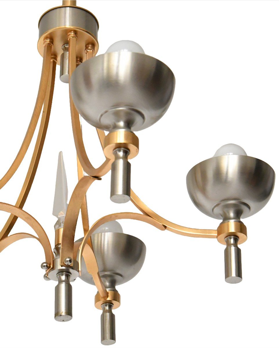 Vintage Five-light Gold And Silver Metal Chandelier-photo-2