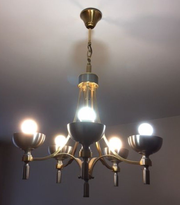 Vintage Five-light Gold And Silver Metal Chandelier-photo-5