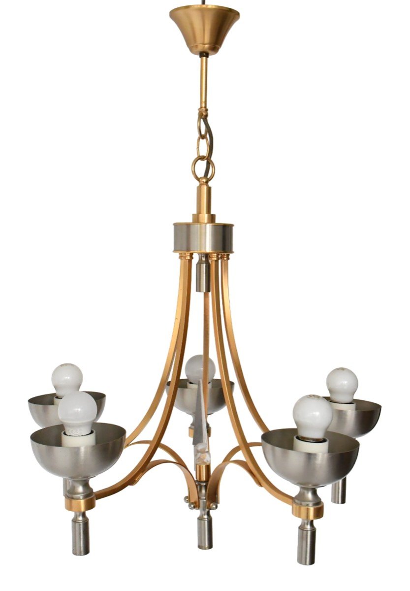 Vintage Five-light Gold And Silver Metal Chandelier