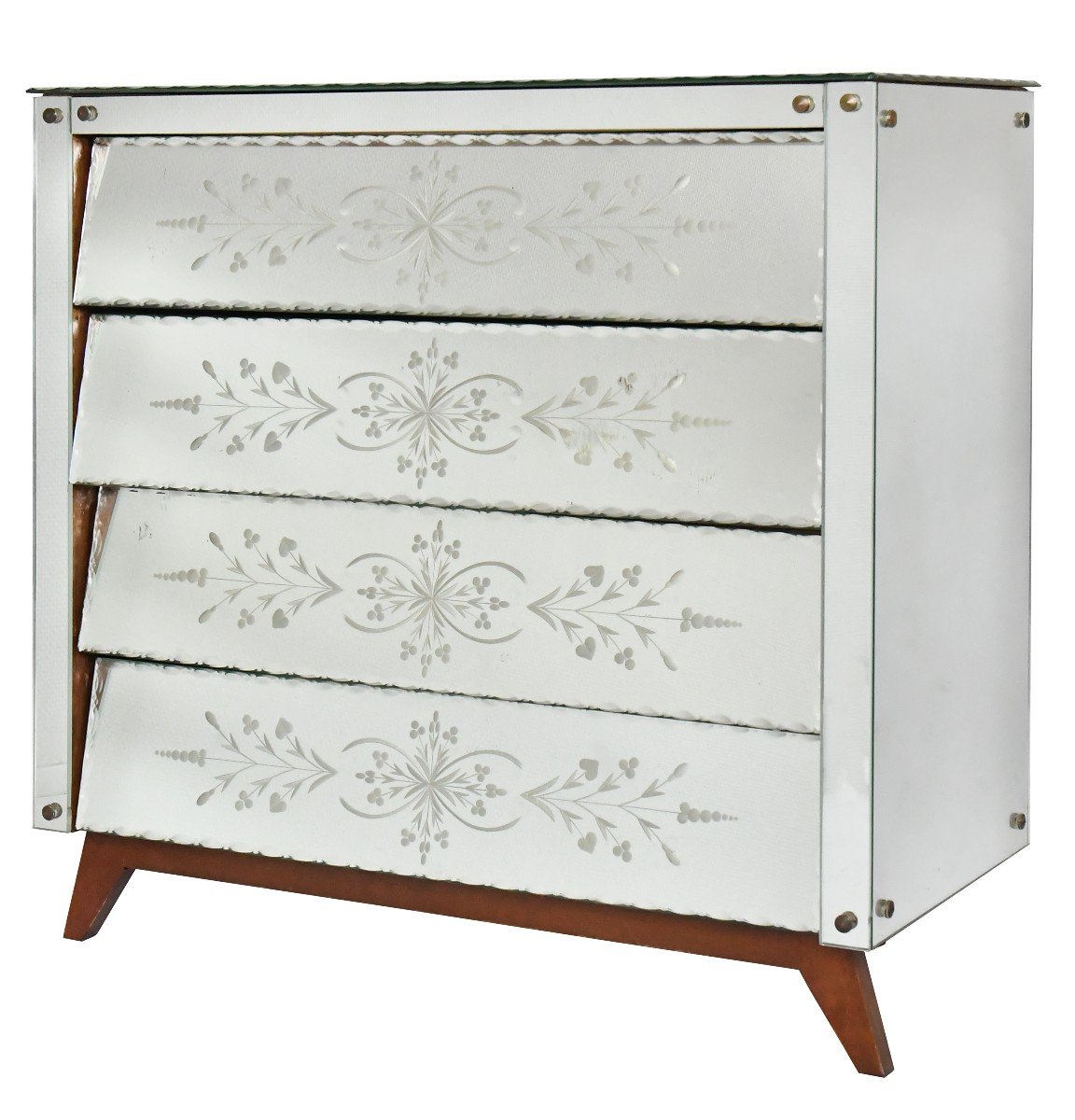 Venetian Art Deco Style Mirrored Chest Of Drawers 