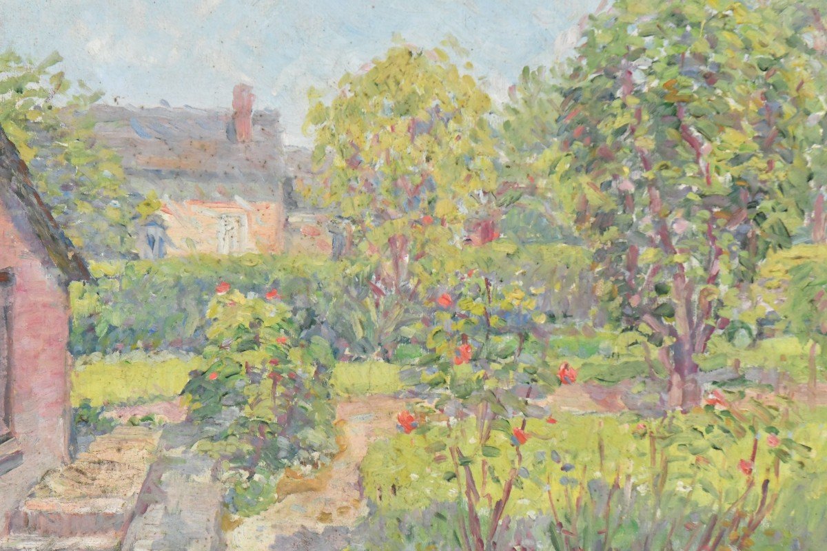 Maurice Léan (20th Century) The Garden In Bloom Oil On Canvas -photo-2