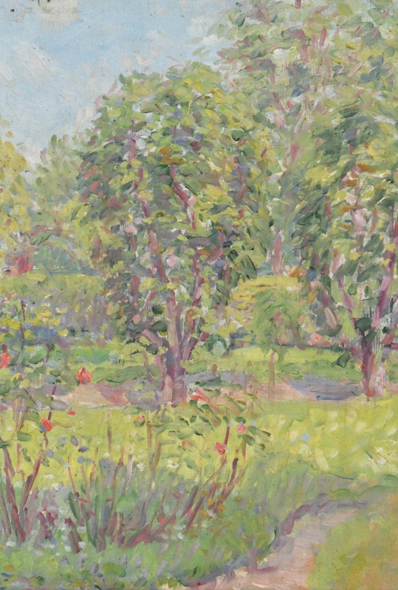 Maurice Léan (20th Century) The Garden In Bloom Oil On Canvas -photo-3