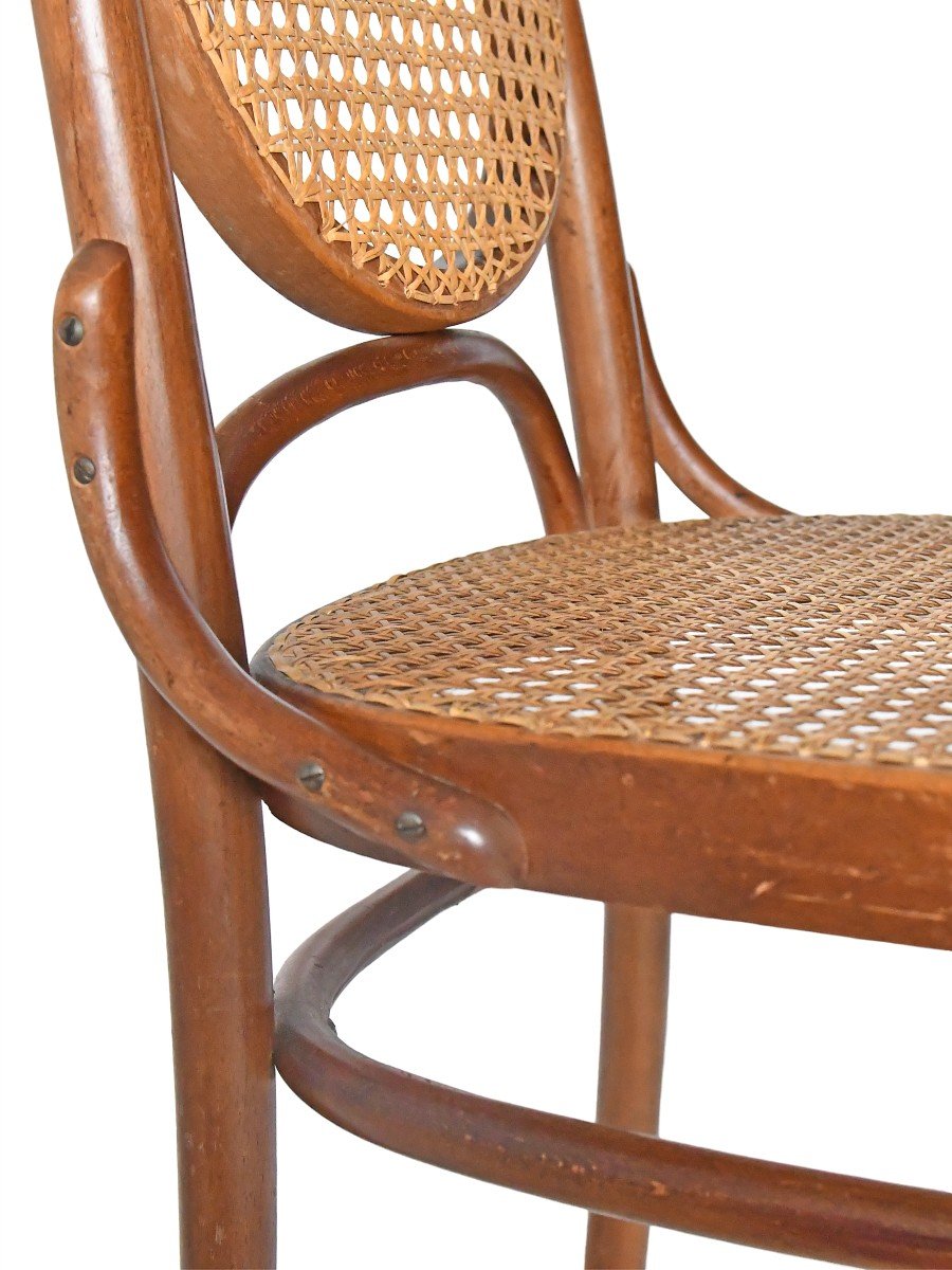 Set Of 6 Thonet Style Chairs Model Number 17 "long John" In Curved Wood And Cane -photo-1