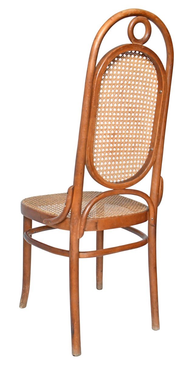 Set Of 6 Thonet Style Chairs Model Number 17 "long John" In Curved Wood And Cane -photo-2