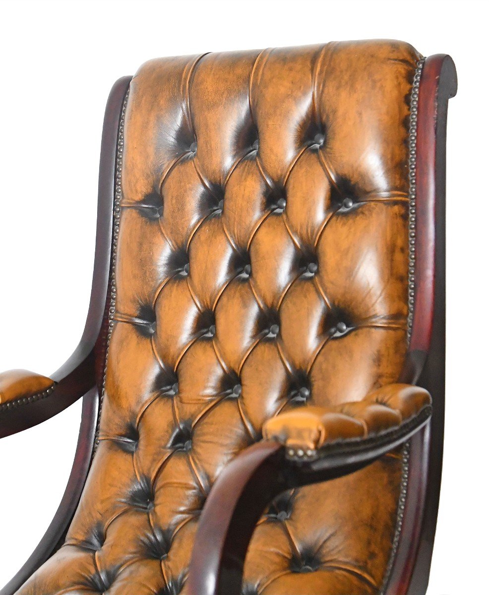 Chesterfield Rocking Chair In Brown Tufted Leather-photo-2