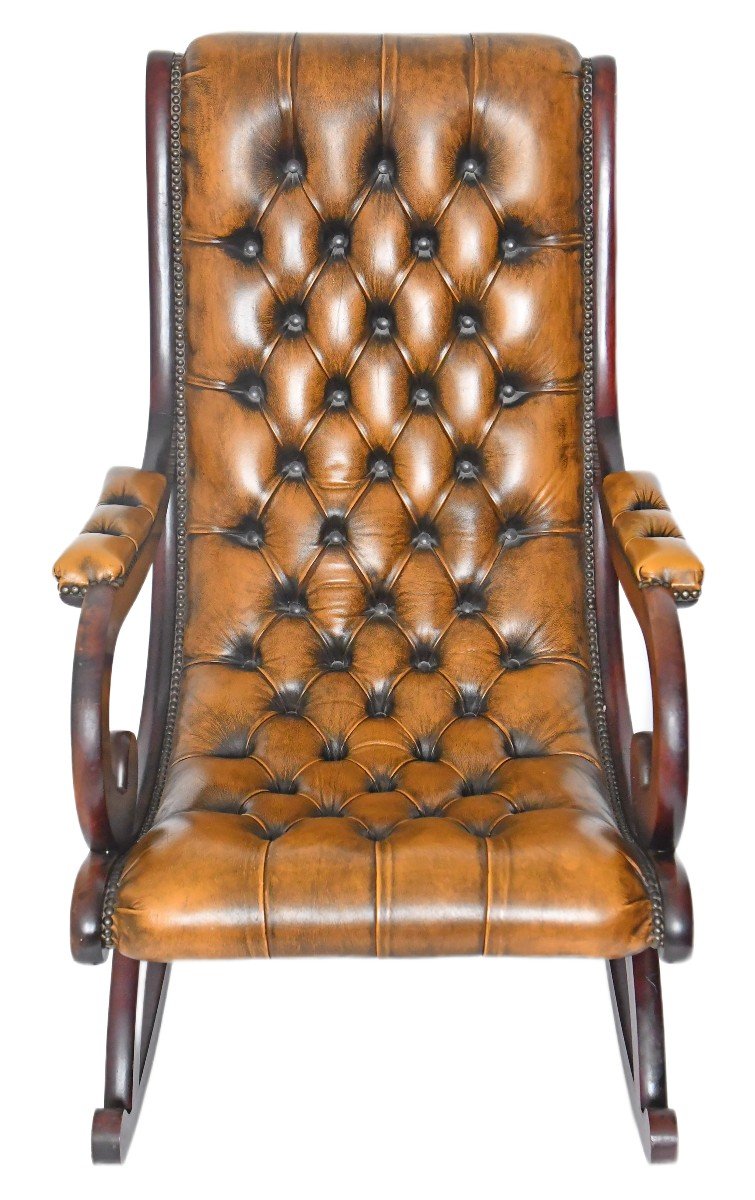 Chesterfield Rocking Chair In Brown Tufted Leather-photo-4