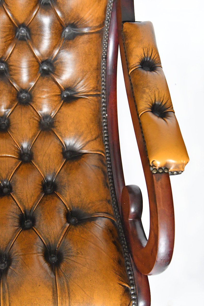 Chesterfield Rocking Chair In Brown Tufted Leather-photo-1