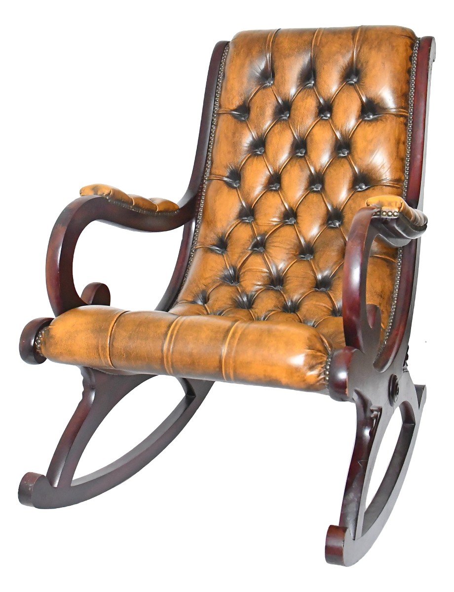 Chesterfield Rocking Chair In Brown Tufted Leather