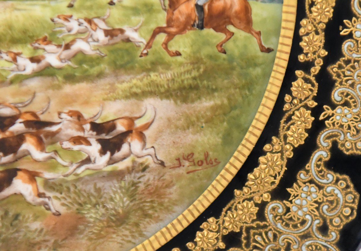 Pair Of Limoges Porcelain Dishes Decorated With Hunting Scenes Painted By Abel Golse -photo-4