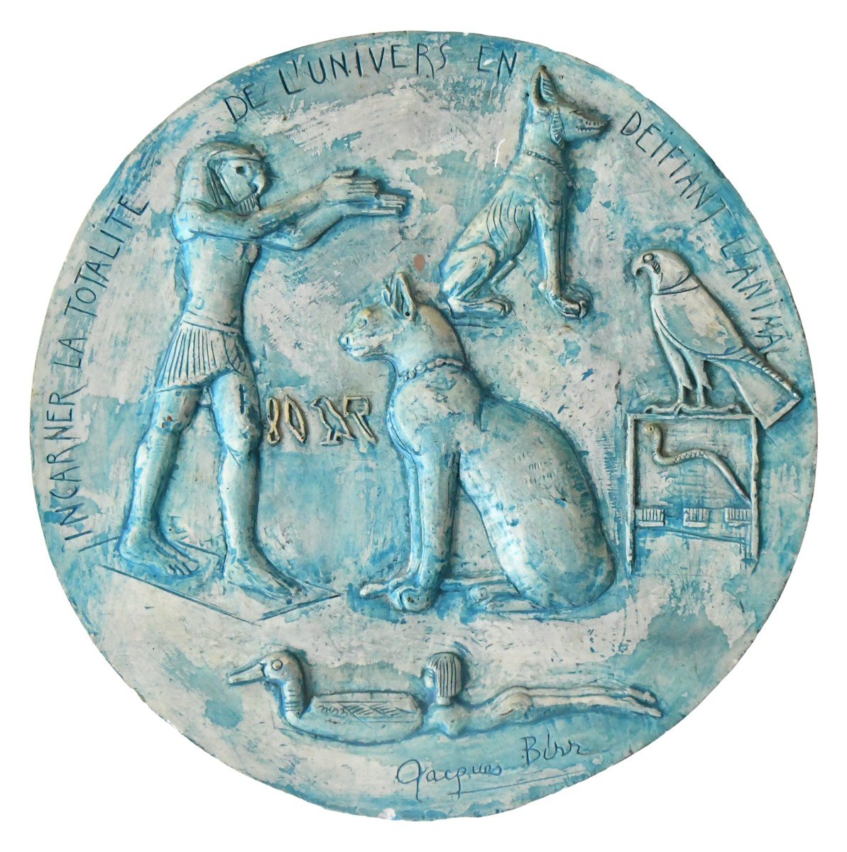 Jacques Birr Painted Plaster Medallion "embodying The Entire Universe By Defying The Animal"