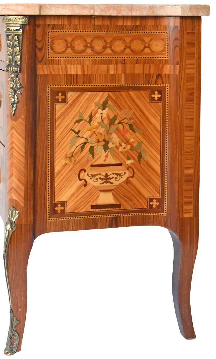 Transition Style Chest Of Drawers In Marquetry With Trophy Decoration Of Musical Instruments-photo-3