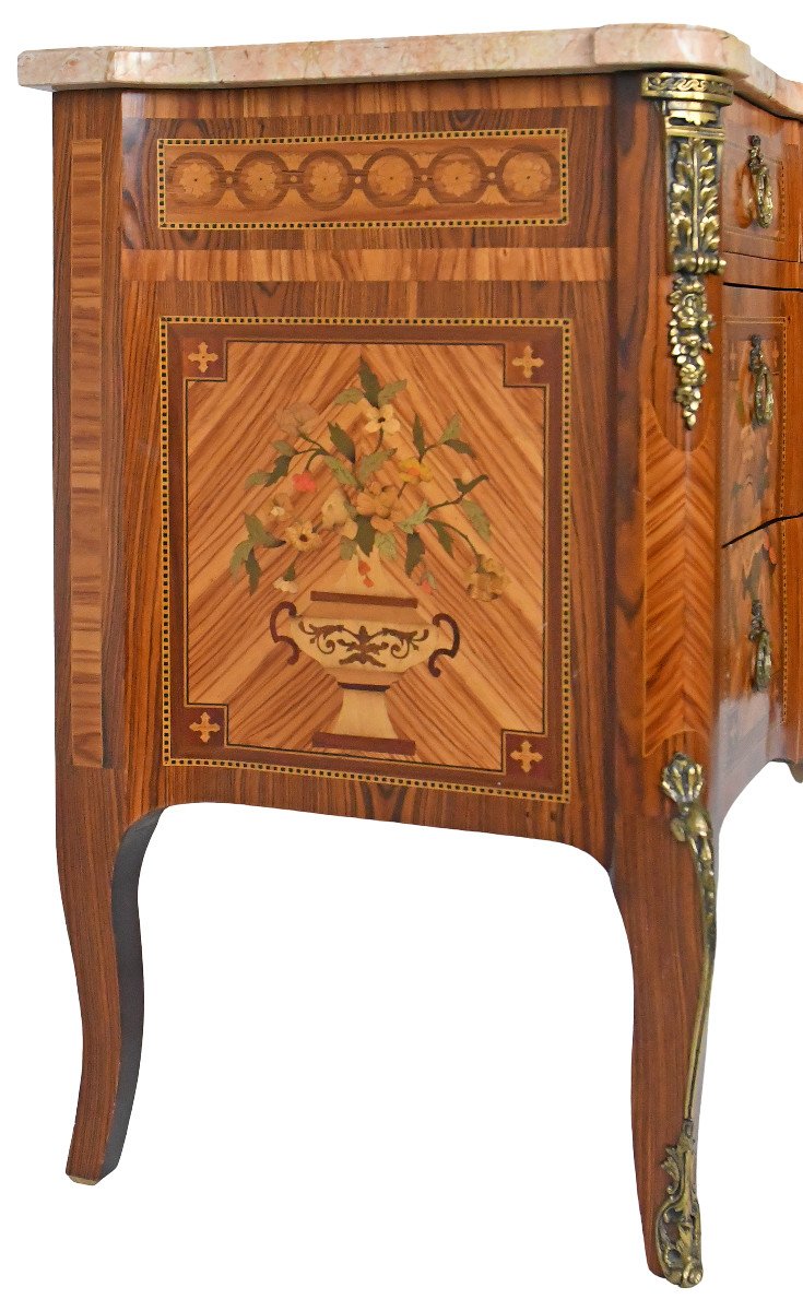 Transition Style Chest Of Drawers In Marquetry With Trophy Decoration Of Musical Instruments-photo-7