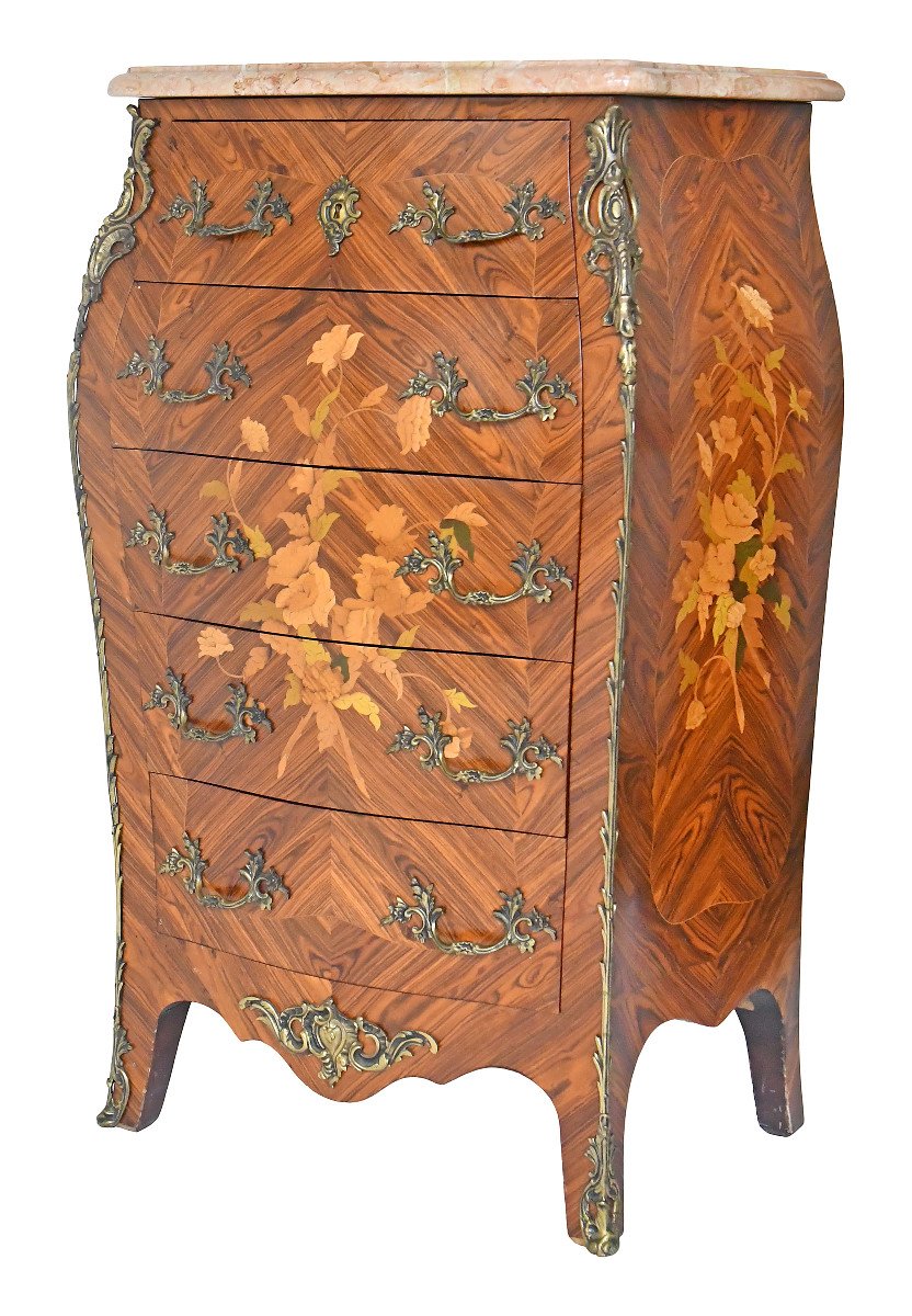 Louis XV Style Chiffonnier With Floral Marquetry