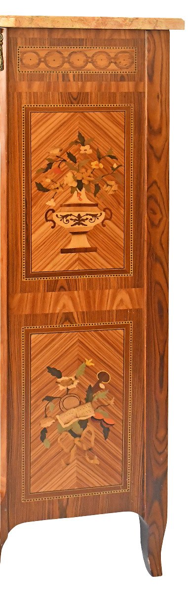 Transition Style Secretary In Marquetry With Trophy Decoration Of Musical Instruments-photo-2