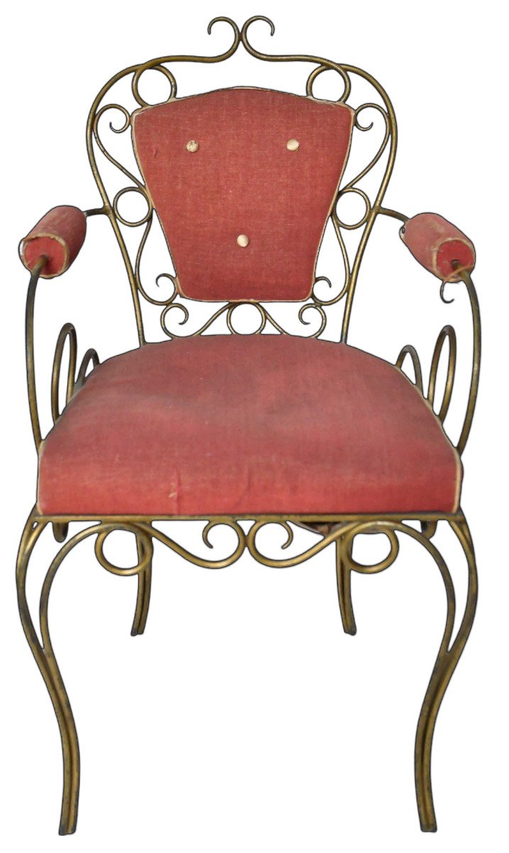 4 Gilded Wrought Iron Chairs Attributed To René Drouet (1899 - 1993)-photo-2