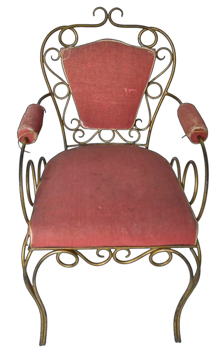 4 Gilded Wrought Iron Chairs Attributed To René Drouet (1899 - 1993)-photo-4