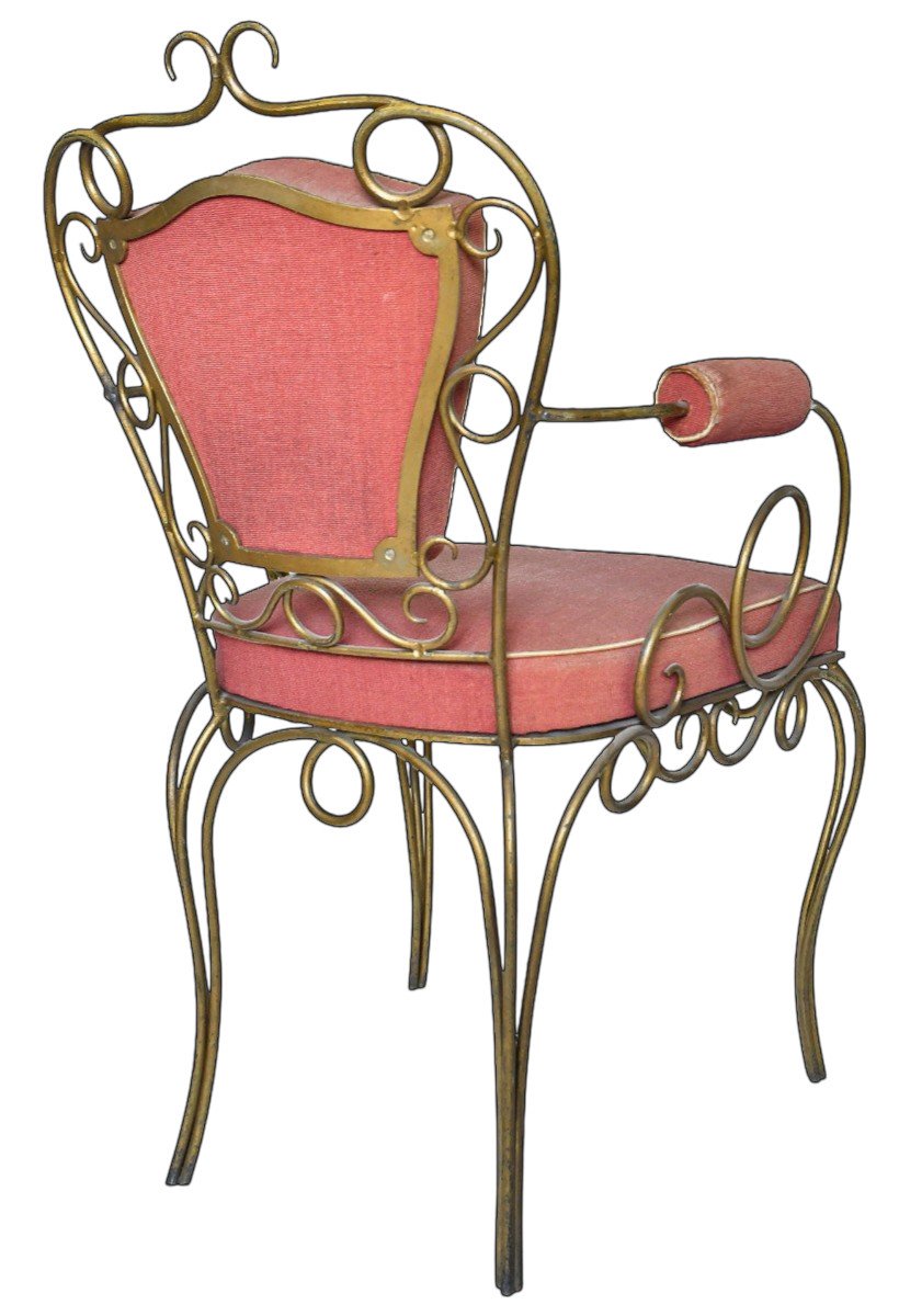 4 Gilded Wrought Iron Chairs Attributed To René Drouet (1899 - 1993)-photo-4