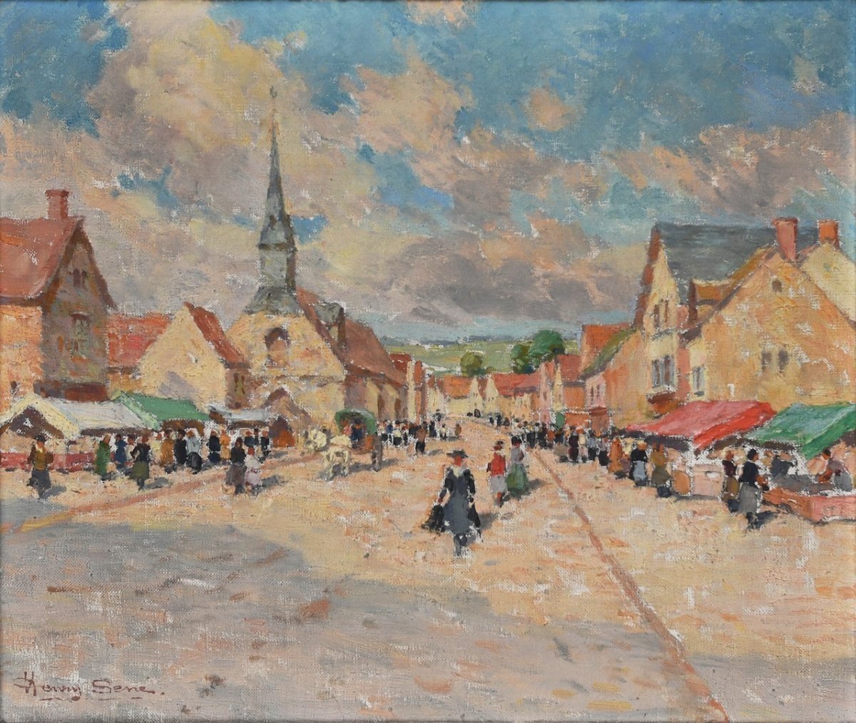 Henry Charles Séné (1889-1961) "market Scene" Oil On Canvas-photo-2