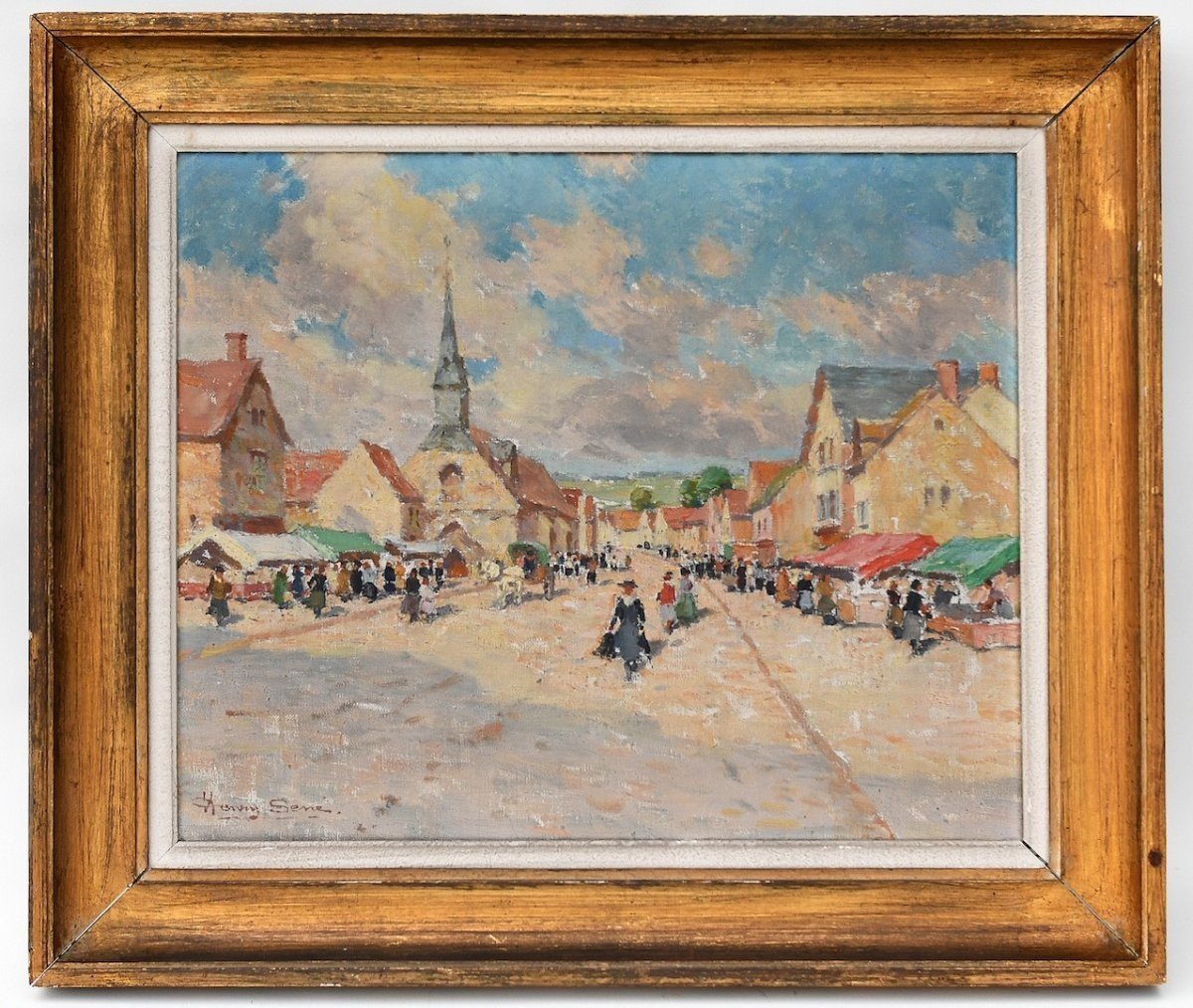 Henry Charles Séné (1889-1961) "market Scene" Oil On Canvas