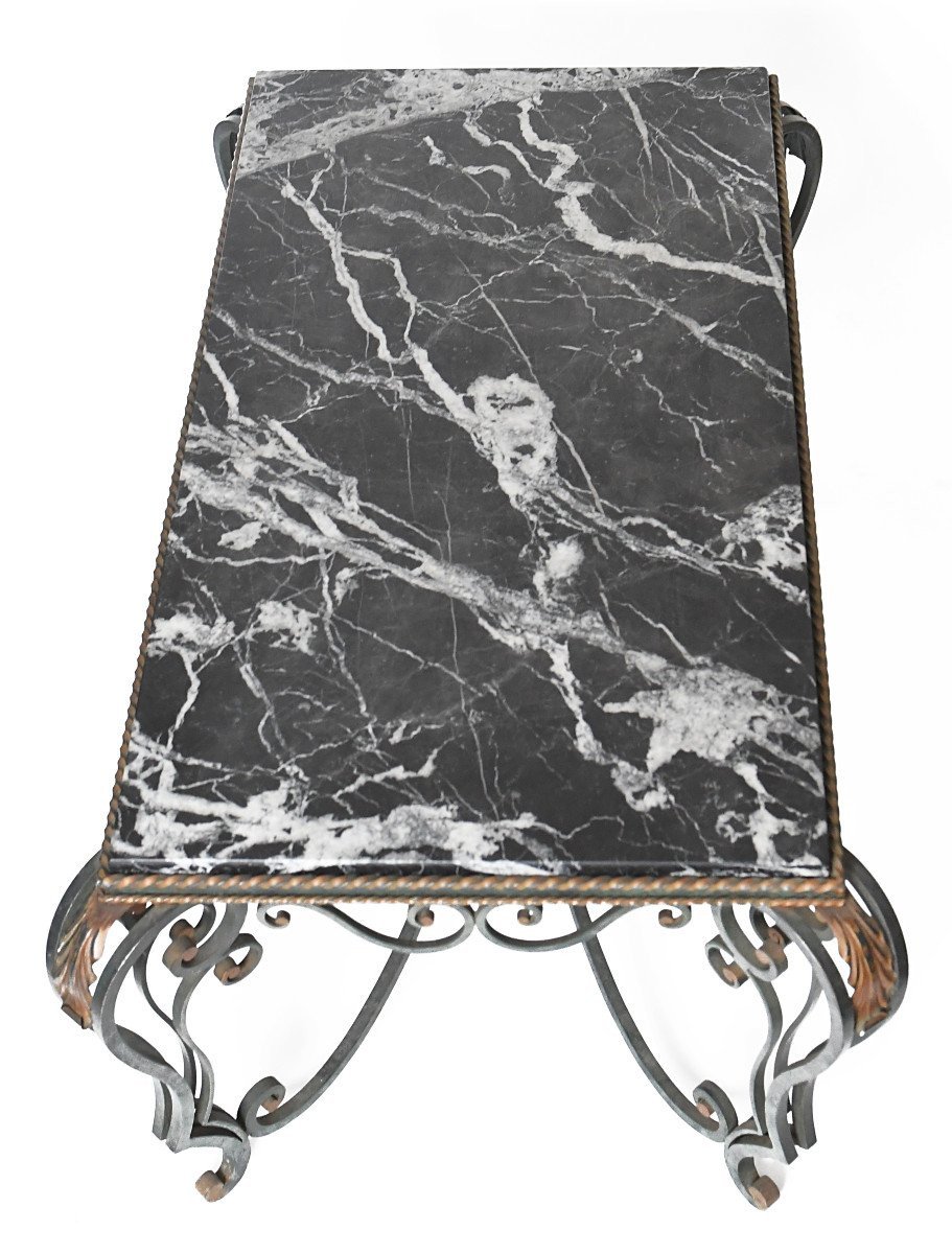 Louis XV Style Wrought Iron Coffee Table With Marble Top-photo-4