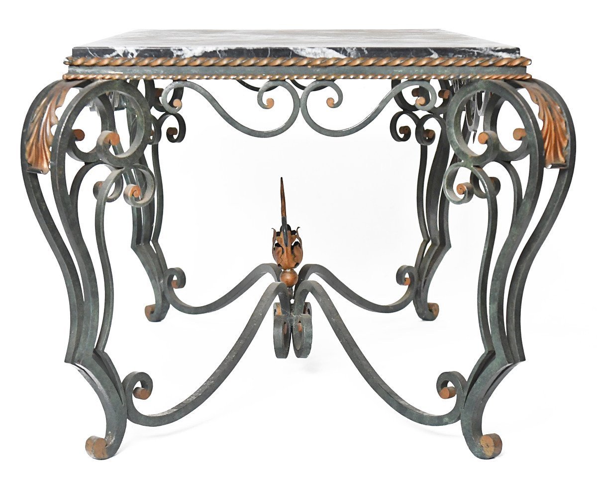 Louis XV Style Wrought Iron Coffee Table With Marble Top-photo-5