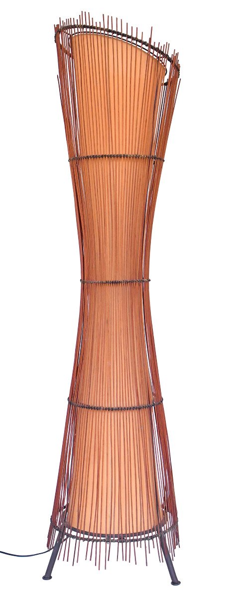 "kobé" Model Floor Lamp In Bamboo And Metal, From The 1980s-photo-1