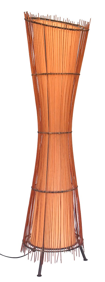 "kobé" Model Floor Lamp In Bamboo And Metal, From The 1980s