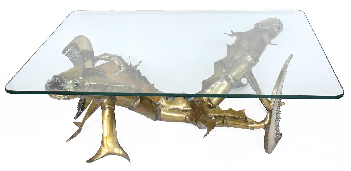 Table basse de Christian Techoueyres dans le style Hollywood Regency en laiton et bronze doré