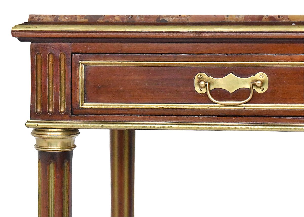 Louis XVI Style Desk Table In Solid Mahogany And Mahogany Veneer With Marble Top-photo-2