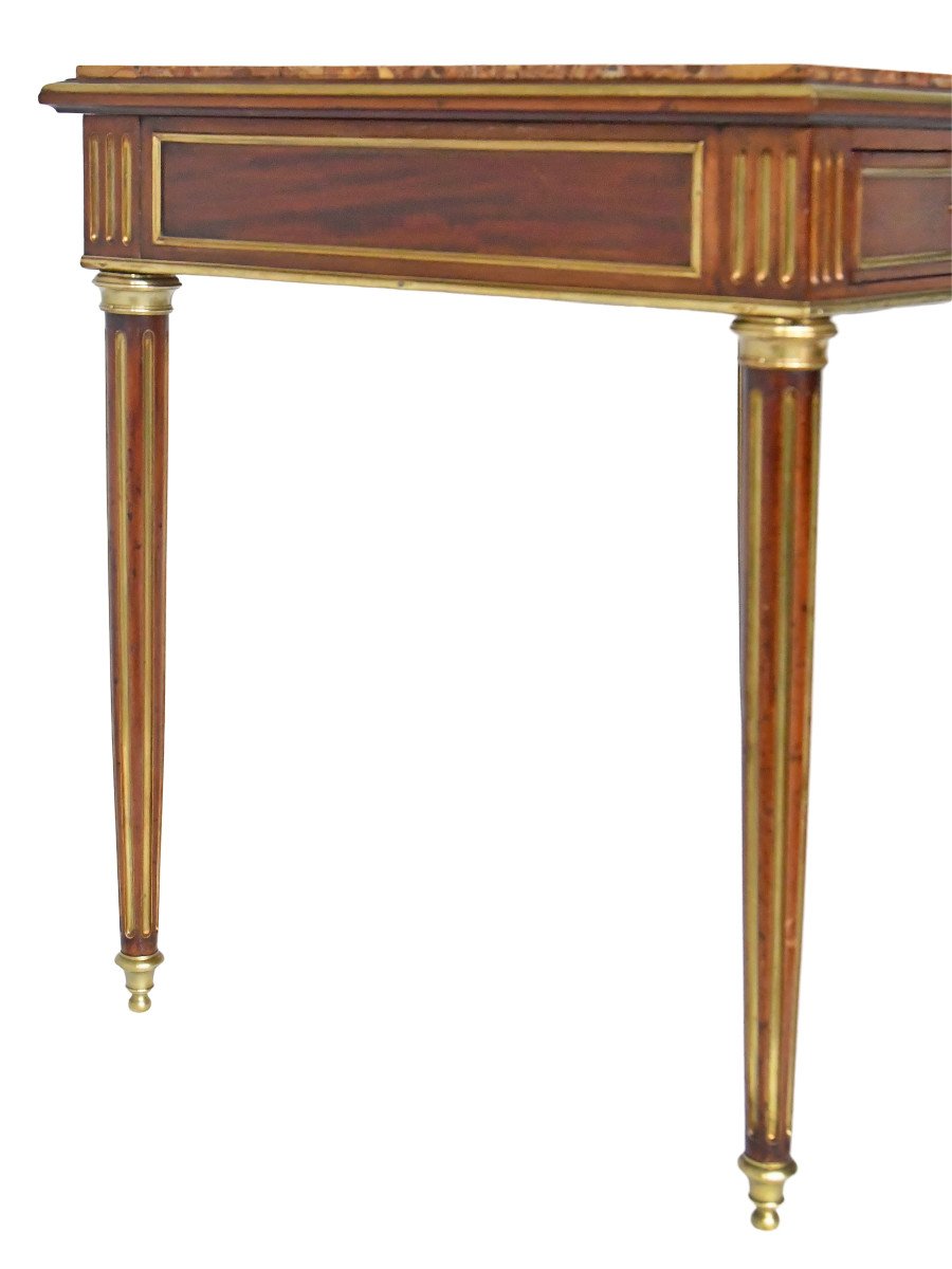 Louis XVI Style Desk Table In Solid Mahogany And Mahogany Veneer With Marble Top-photo-1