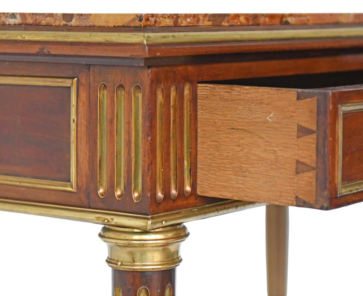 Louis XVI Style Desk Table In Solid Mahogany And Mahogany Veneer With Marble Top-photo-2