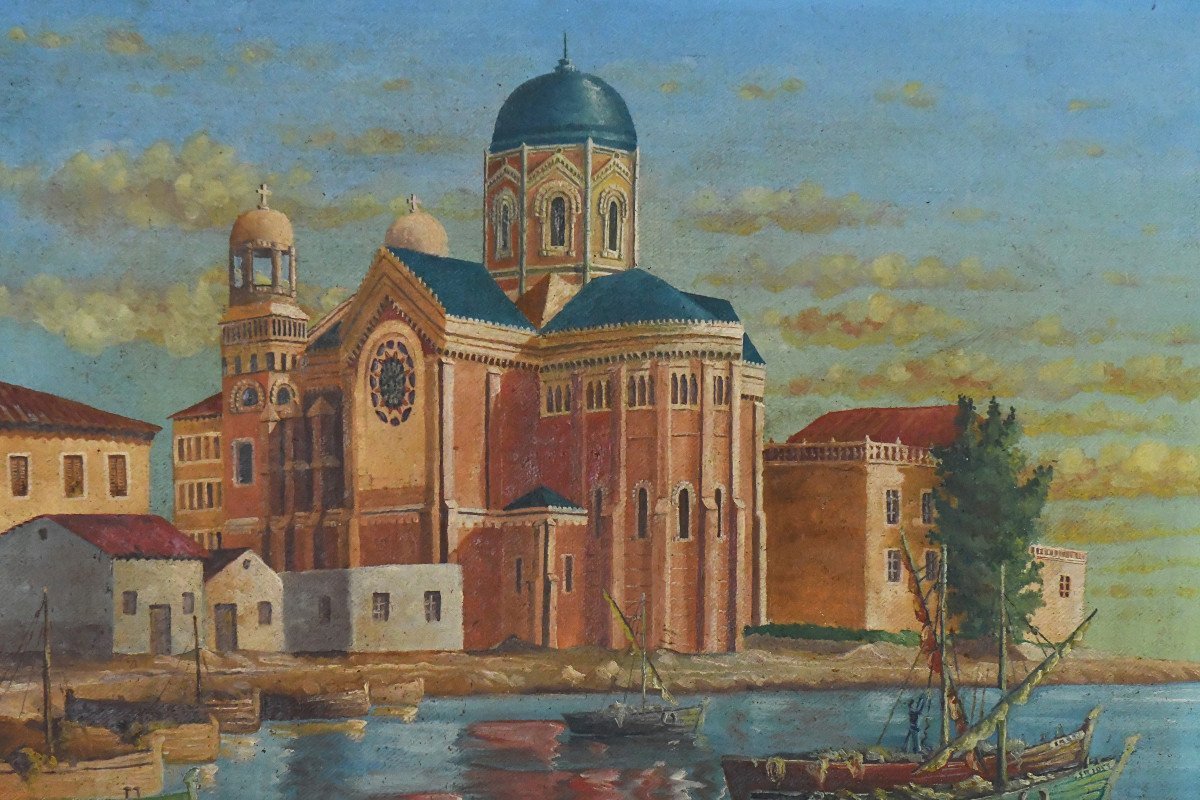 G. Eckert Oil On Canvas “basilica Of Our Lady Of Victory Of Saint-raphaël And The Boats-photo-2