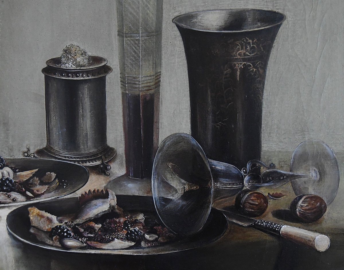 Stanislas Kostka (born In 1954) Oil On Canvas Still Life-photo-2