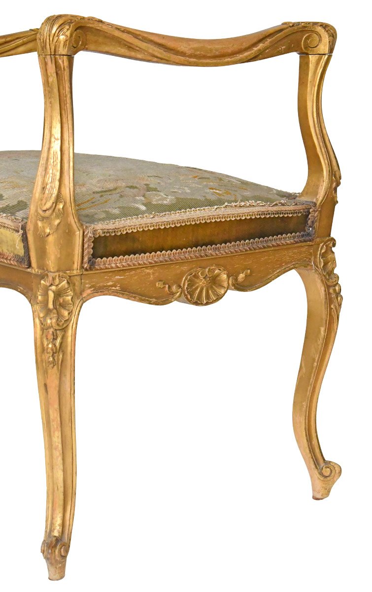 Louis XVI Style Gilded Wood Piano Bench With Arms-photo-2